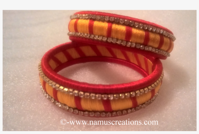 Yellow And Red Combination Silk Thread Bangles Set - Bracelet, transparent png
