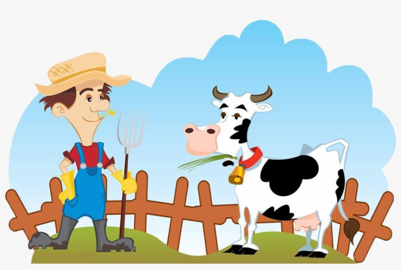 Svg Royalty Free Stock Cattle Farmer Dairy And Cow - Farmer And Cow Cartoon, transparent png