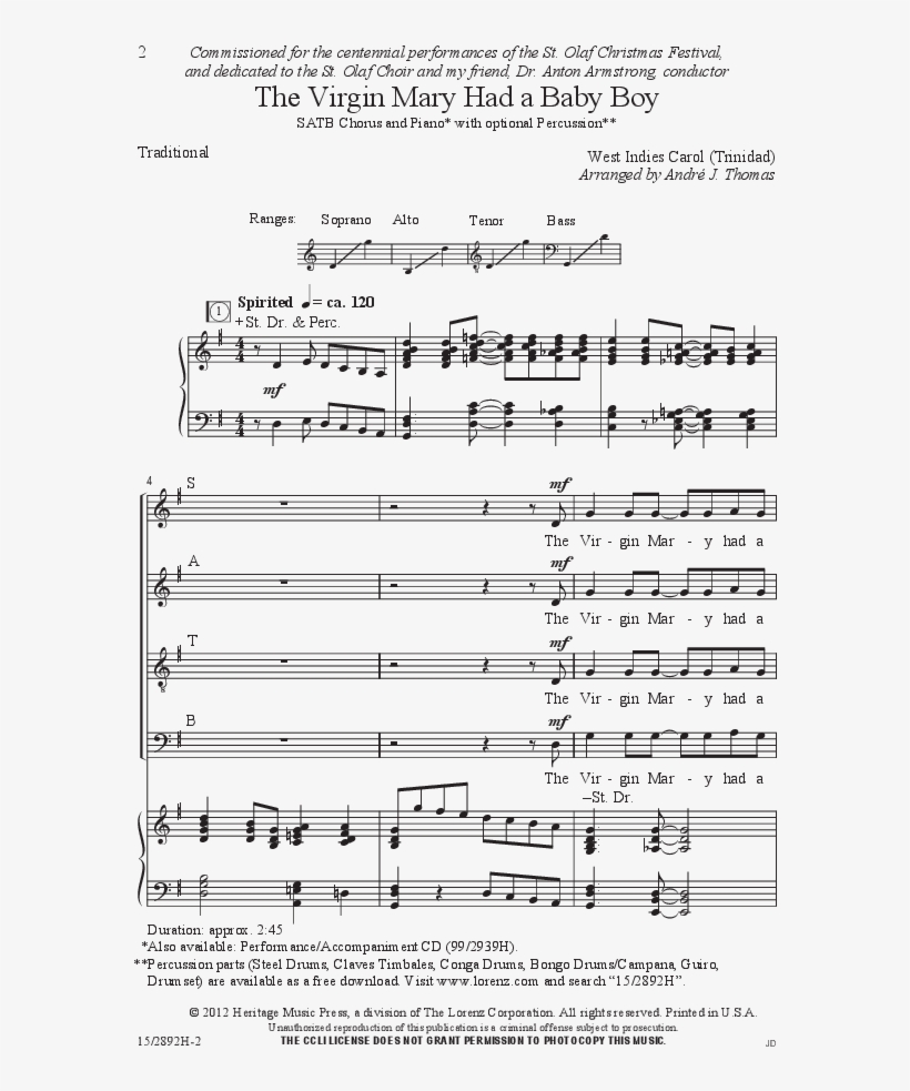 The Virgin Mary Had A Baby Boy Thumbnail - Sheet Music, transparent png