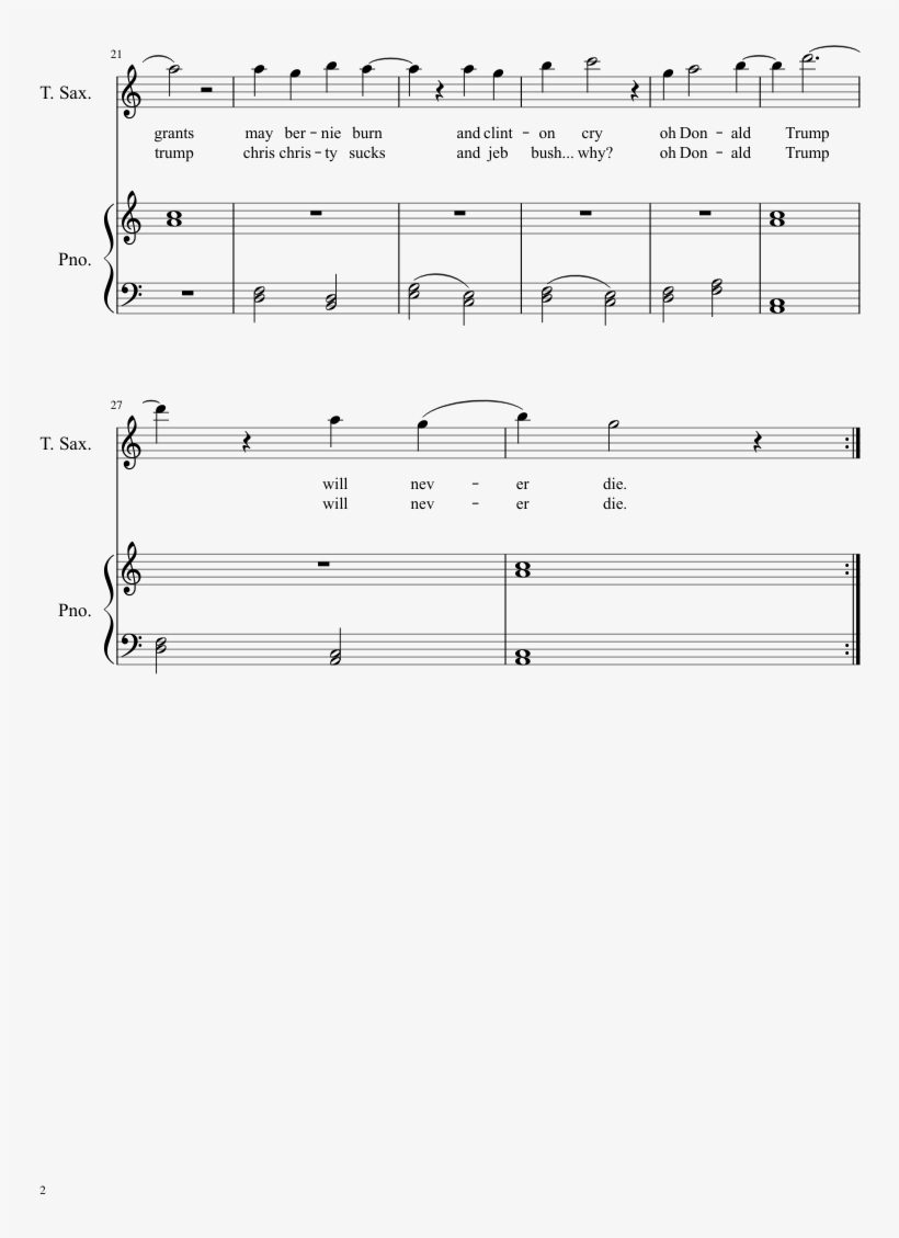 Ode To Donald Trump Sheet Music Composed By An Orange - Sheet Music, transparent png