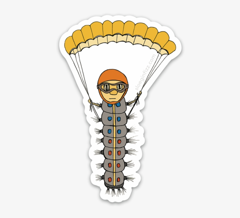 Caterpillar With A Parachute Vinyl Sticker - Illustration, transparent png