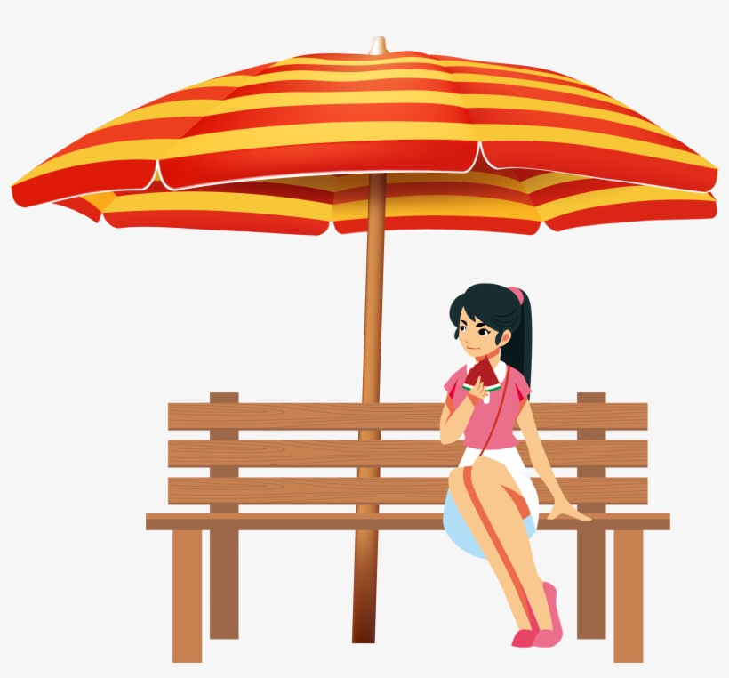 Hand Drawn Cartoon Girl Vacation Decoration Vector - Umbrella, transparent png