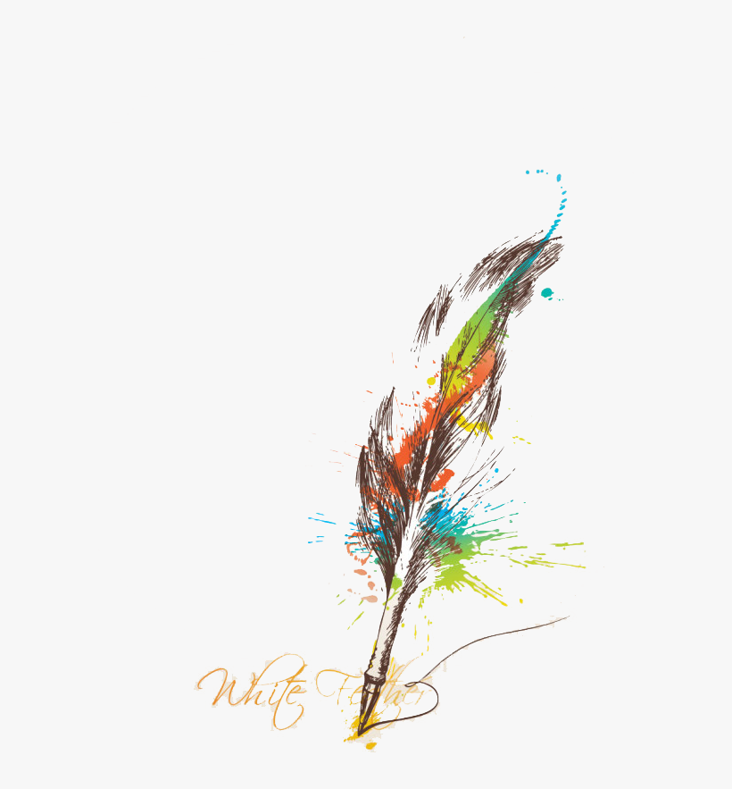 Irregular Color Feathers Paper Ink Feather Quill Clipart - Feather Pen Watercolour Tattoo, transparent png