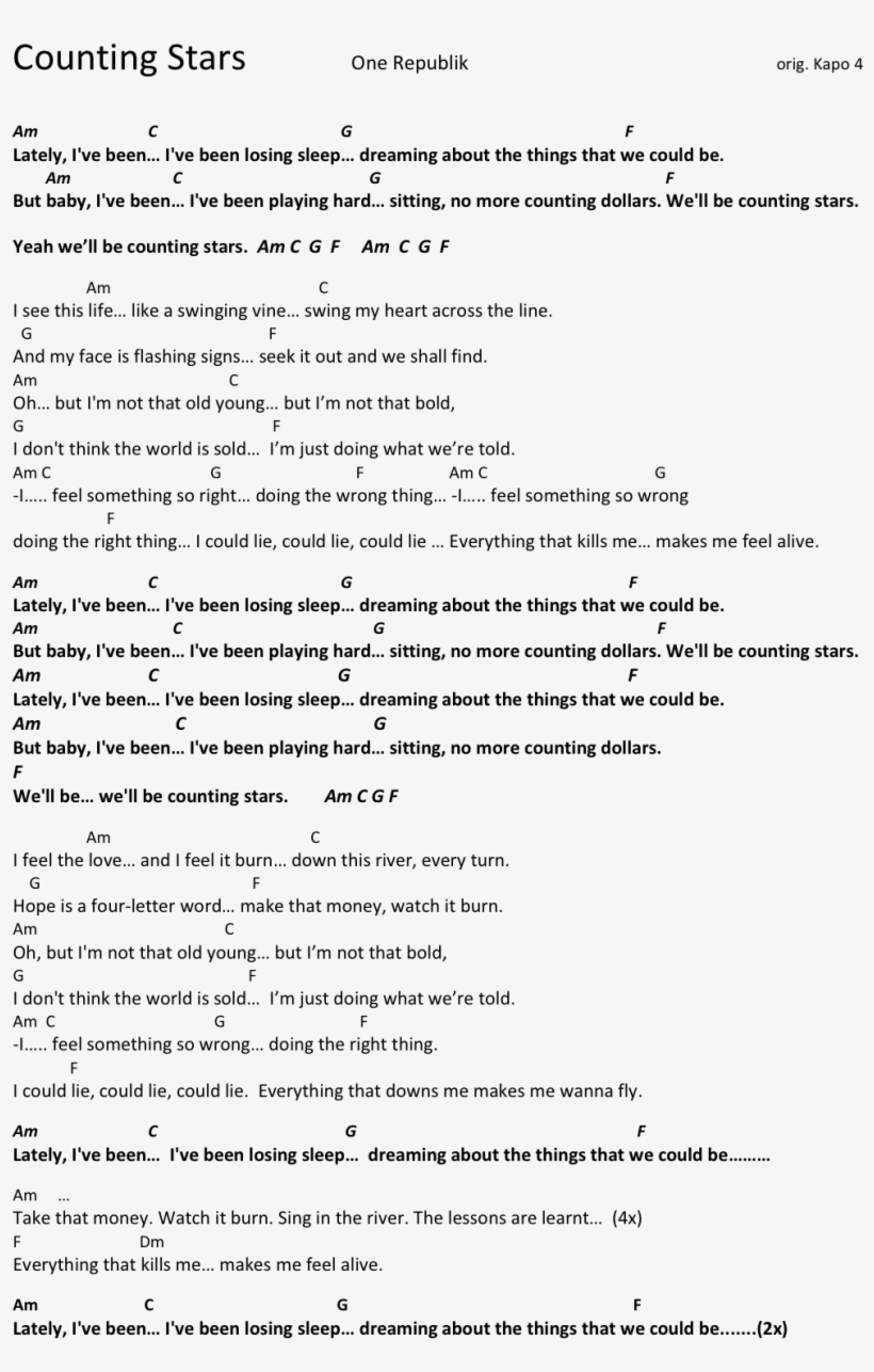 Counting Stars, Chords, Lyrics, Tutorial - English Job Interview Dialog, transparent png