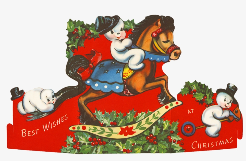 Funny Vintage Christmas Clip Art With Snowmen - Cartoon, transparent png