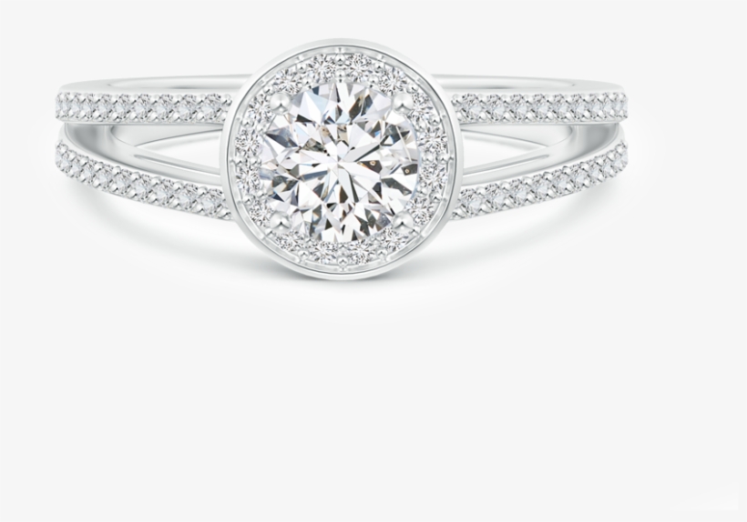 Round Lab Grown Diamond Split Shank Ring With Halo - Pre-engagement Ring, transparent png