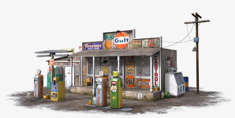 Old Gas Station Photos - Poly Gas Gas Station, transparent png