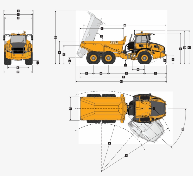 Bell B20e Articulated Truck Dimensions - Articulated Dump Truck Dimensions, transparent png