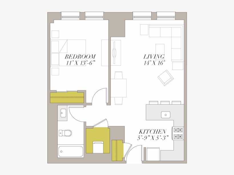 One Bedroom Apartment Chicago Cool With Picture Of - Floor Plan, transparent png