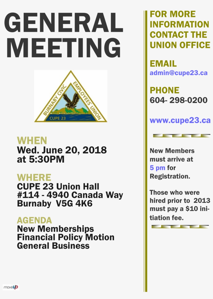 Also Up For Consideration At The June Meeting Is A - Cupe 23, transparent png