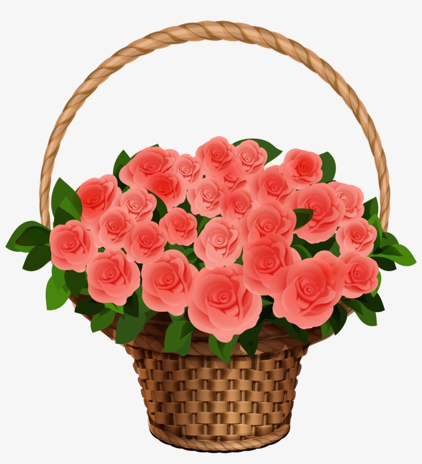 Basket With Red Roses Png Clipart Image, transparent png