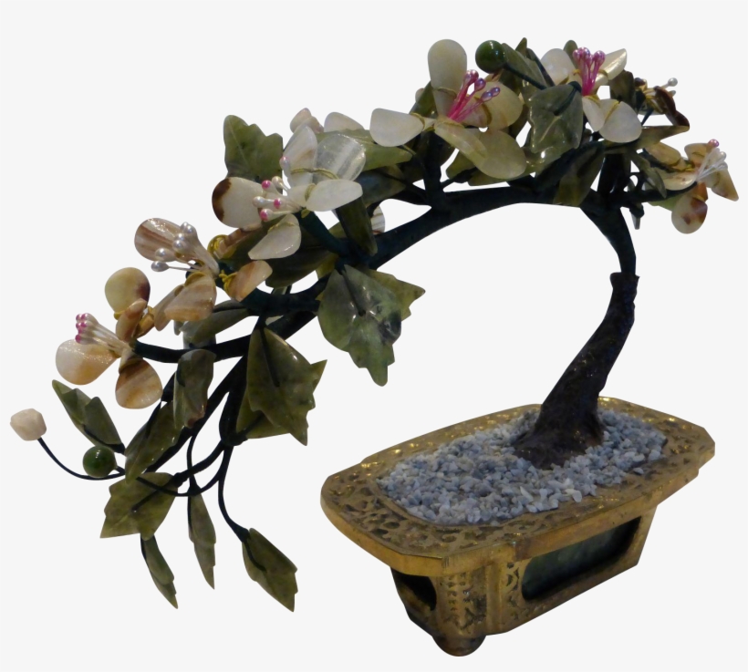 Vintage Jade Semi-precious Stone Bonsai Tree - Moth Orchid, transparent png