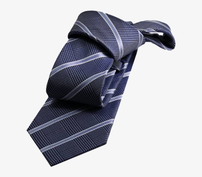Blue Striped Silk Tie With Houndstooth Background - Necktie, transparent png