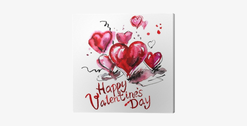 Watercolor Hand Painted Background With Hearts - Valentine's Day, transparent png