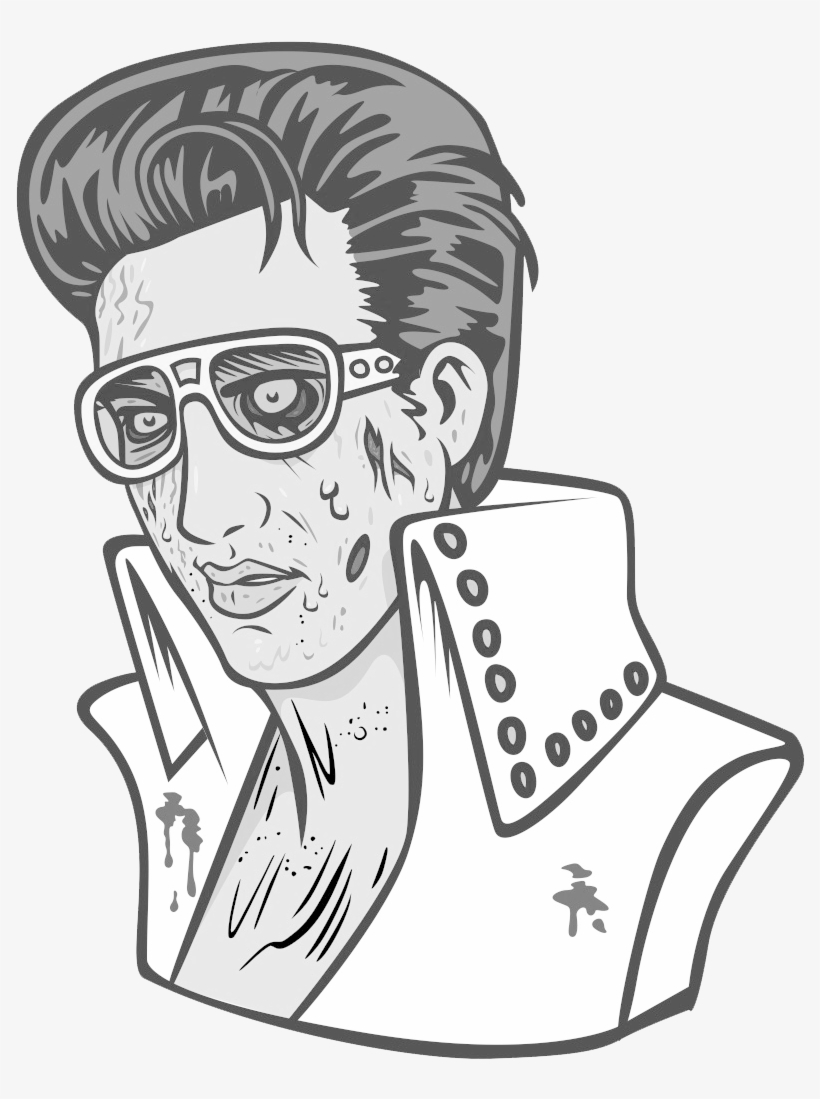 Large Bw Zombie Elvis - Drawing, transparent png
