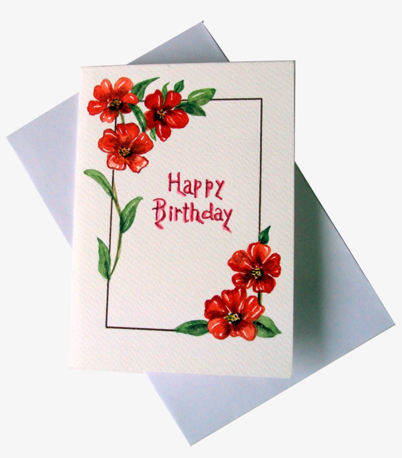 Red Flowers Happy Birthday Greeting Card - Greeting Card, transparent png