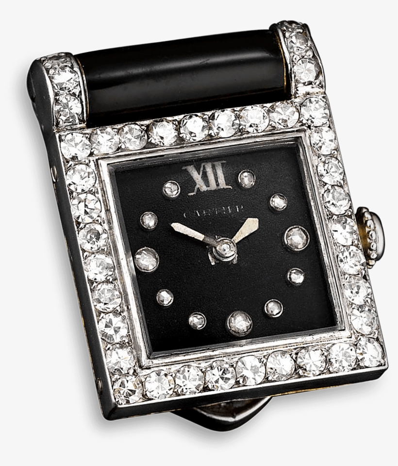 Cartier Art Deco Diamond & Onyx Clip Watch - Watch Cartier Art Deco, transparent png
