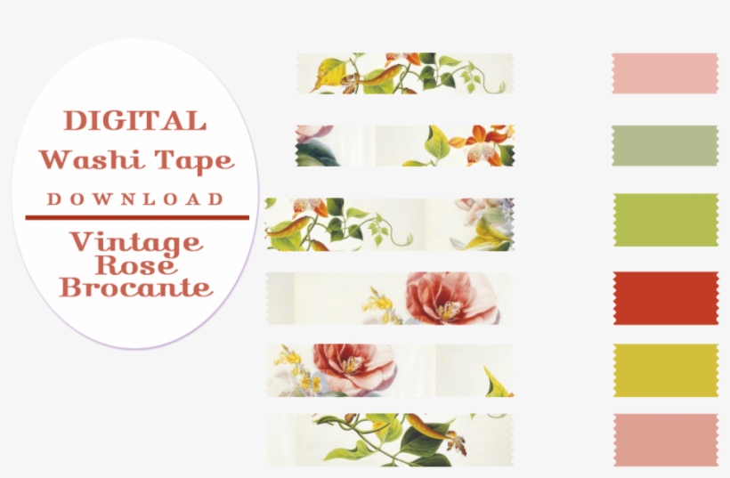 Free Digital Floral & Solid Color Washi Tape - Floral Design, transparent png