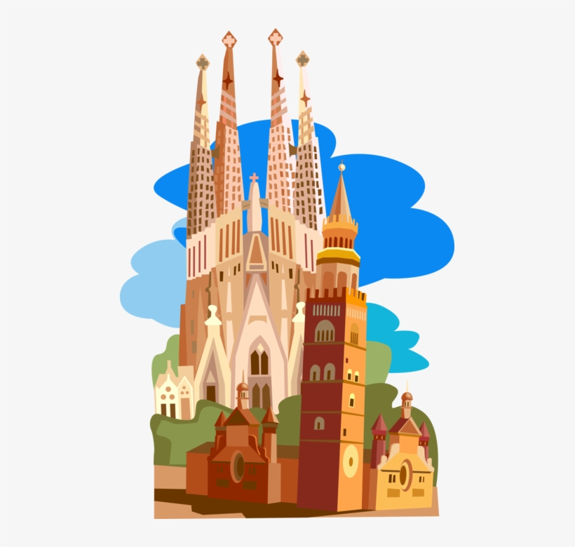 Vector Illustration Of La Sagrada Família Basilica - Spain Clip Art, transparent png