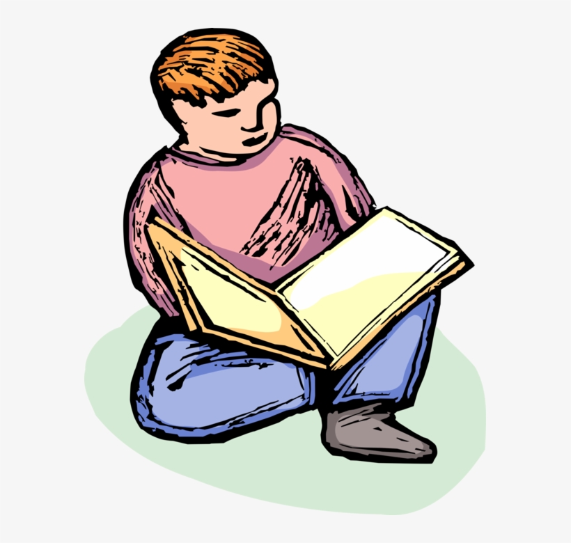 Vector Illustration Of Young Boy Learning To Read Book - Sitting, transparent png