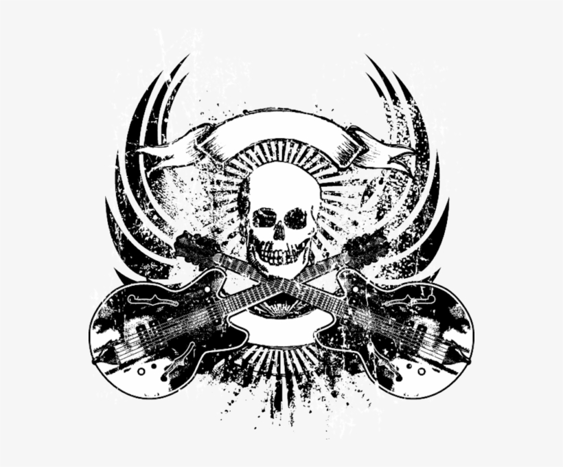 Skull Guitar Emblem - Skull With Guitar, transparent png