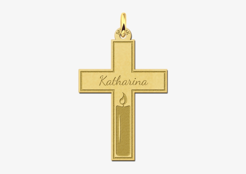 Golden Communion Cross With Engraving And Cut Out Candle - Cross, transparent png