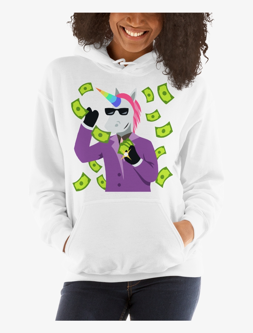A Shiny Cute Unicorn Pony Rainbow With A Lot Of Money - Sweatshirt, transparent png