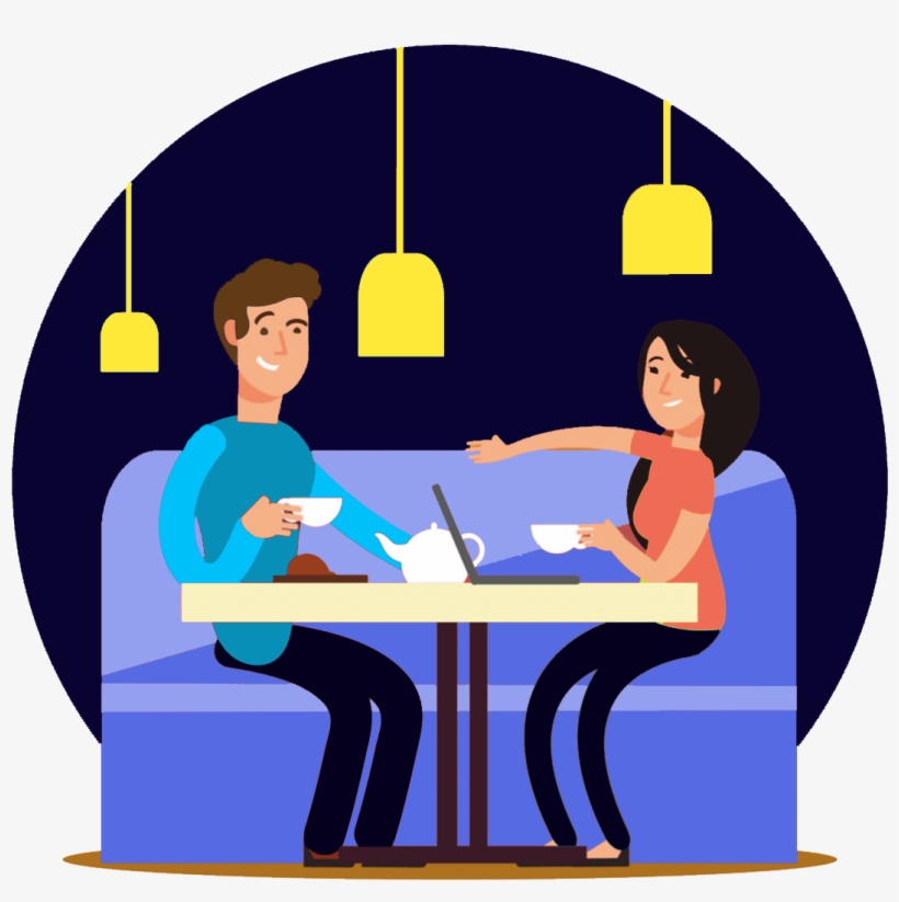01 - Coffee Shop Couple Illustration, transparent png