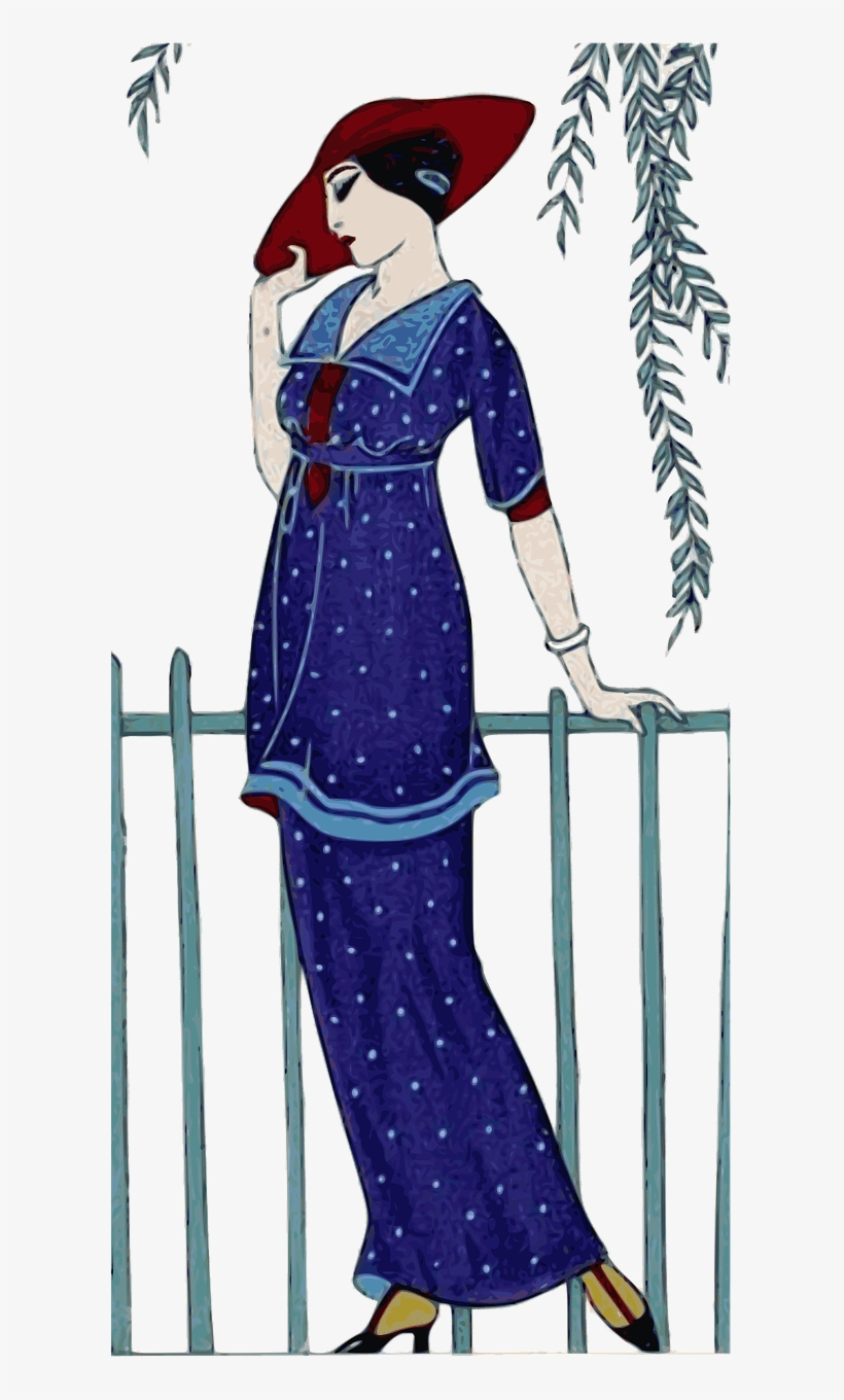 Lady With Red Hat Blue Dress - Journal Des Dames Et Des Modes, 1912, Costumes Parisiens,, transparent png