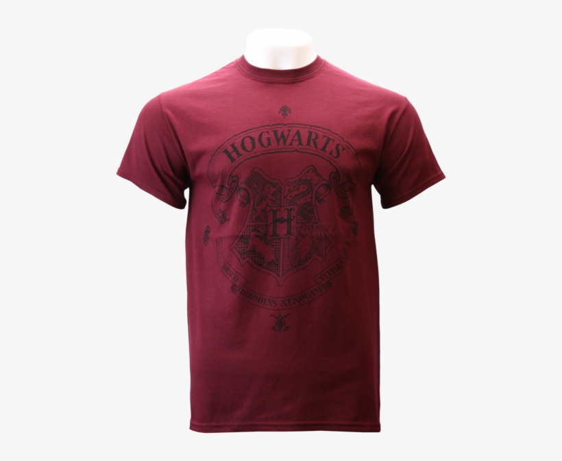 A Burgundy T-shirt Featuring The Hogwarts Crest On - Active Shirt, transparent png