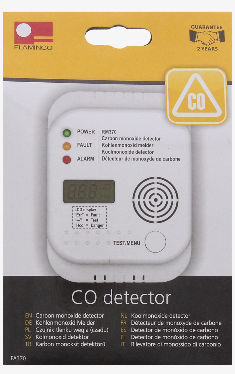 Flamingo Koolmonoxidemelder Inclusief Batterijen - Carbon Monoxide Detector, transparent png