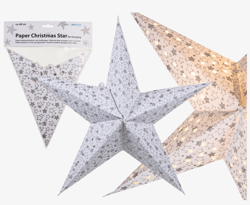 White Paper Christmas Star With Silver Coloured Star - White Christmas Star Paper, transparent png