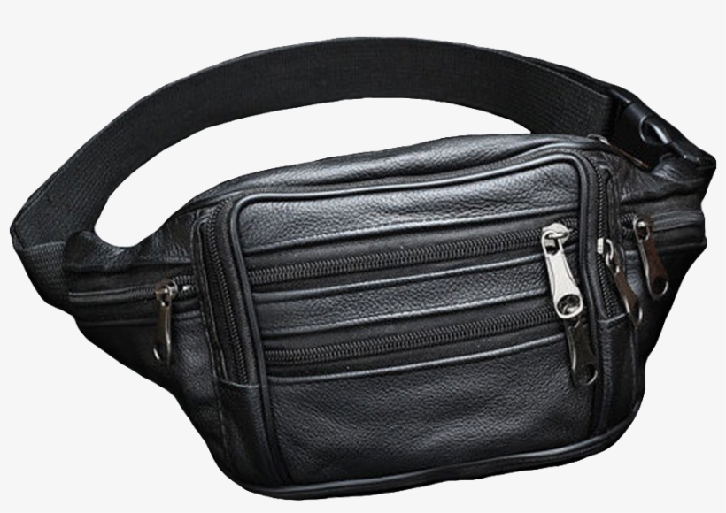 Black Leather Fanny Pack - Messenger Bag, transparent png