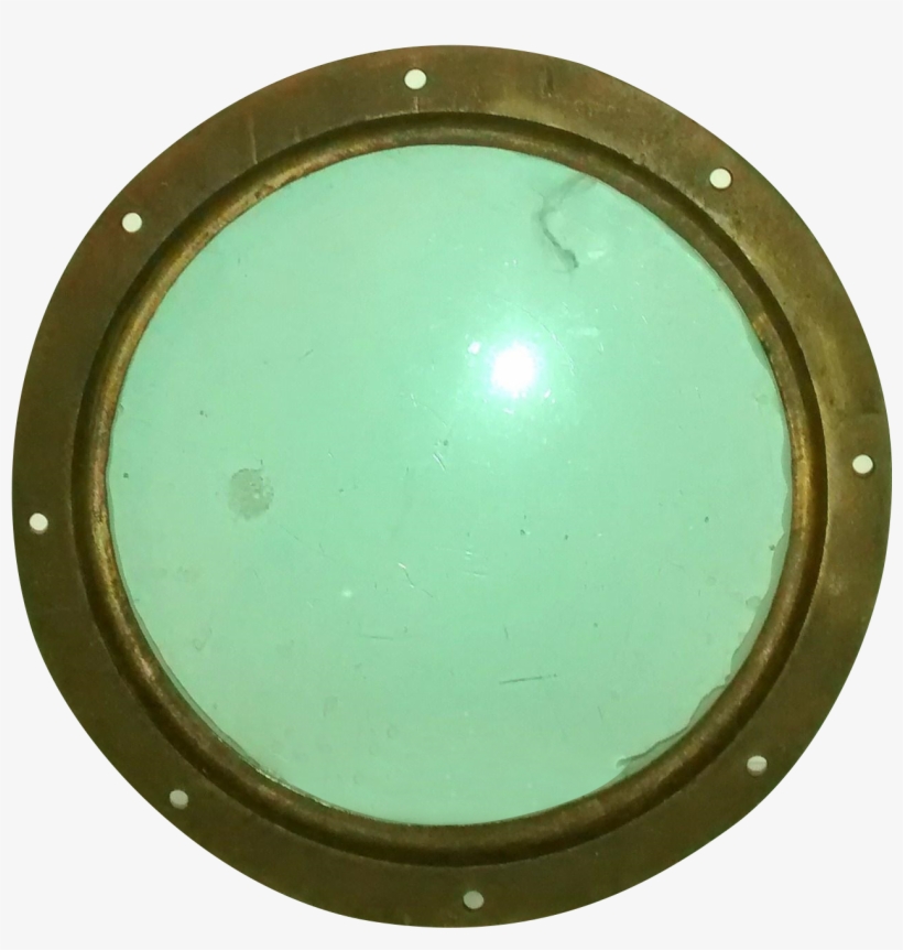 Vintage 1960s Nautical Brass Green Glass Porthole On - Circle, transparent png