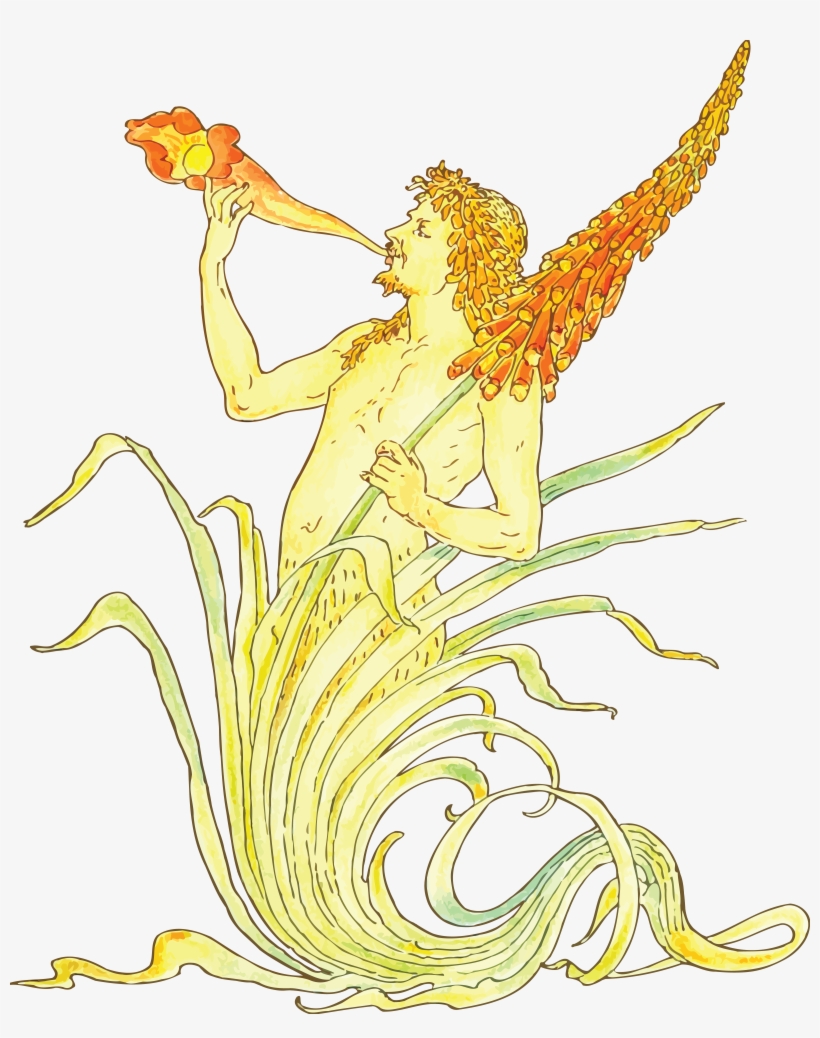 Free Clipart Of A Man Blowing A Trumpet In A Flower - Walter Crane Flora's Feast, transparent png