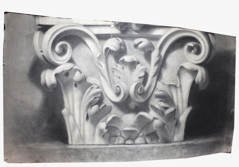 19th Century Chalk Drawing Of Marble Capital - Carving, transparent png