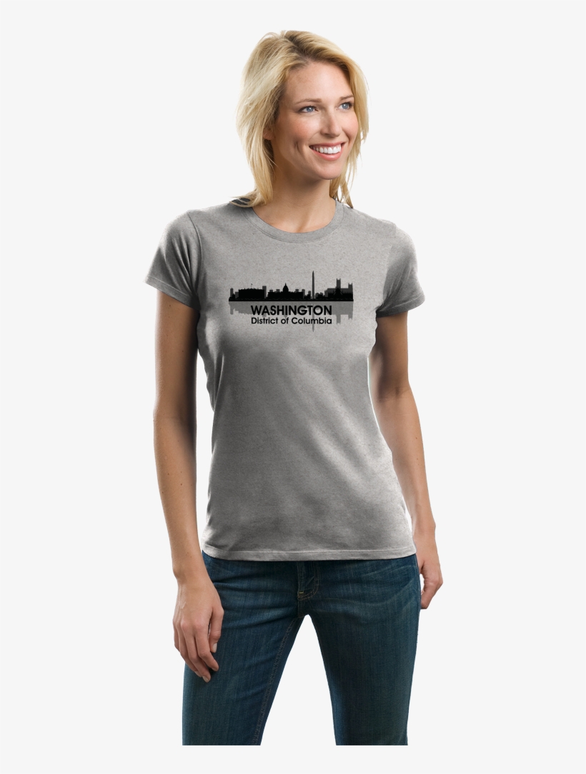 Ladies Grey Washington, Dc City Skyline T-shirt - T-shirt, transparent png