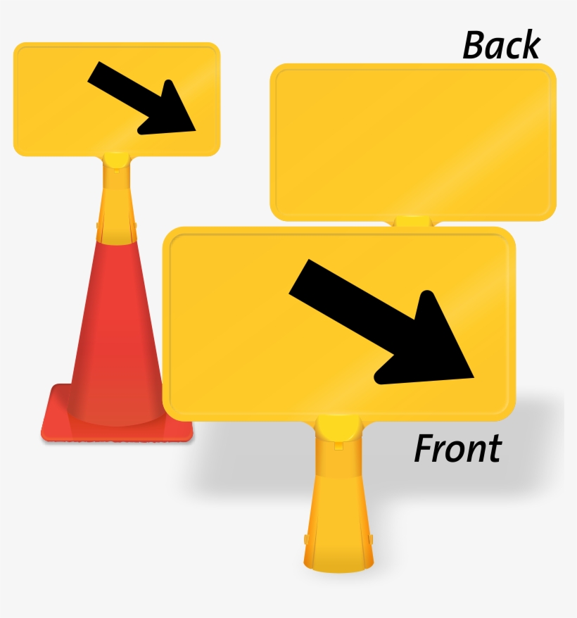 Downward Diagonal Right Arrow Coneboss Sign - Traffic Cone With Signage, transparent png