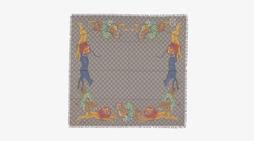 Picture Of 'gg' Logo Jungle Cat Print Scarf Brown - Motif, transparent png