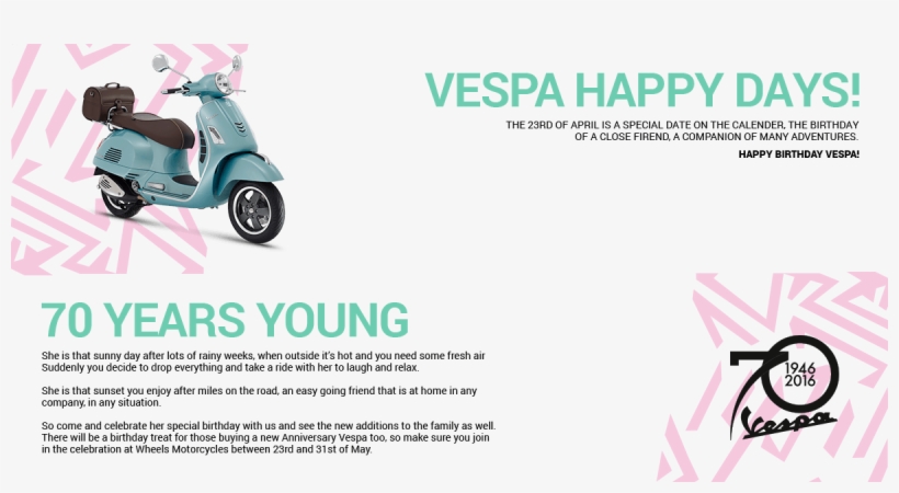 Vespa Happy Days - 70 Year Company Anniversary, transparent png