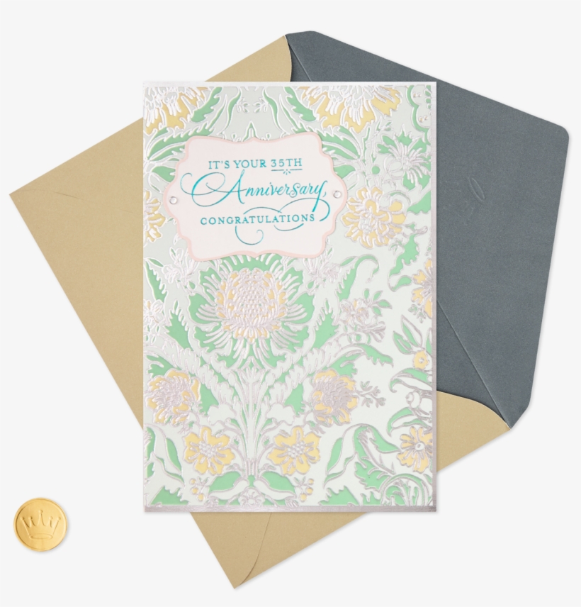 Flower Pattern 35th Anniversary Card - Paper, transparent png