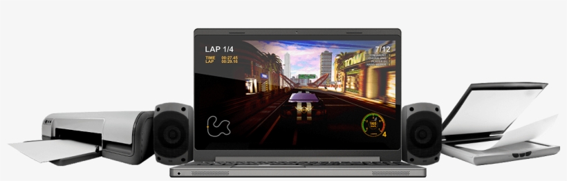 Banner Background With Laptop Speakers Printer And - Led-backlit Lcd Display, transparent png