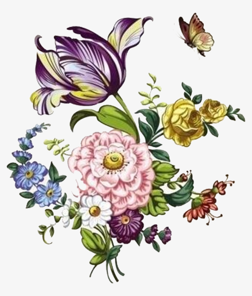 Vintage Flower Drawing - Floral Vector Png Free, transparent png
