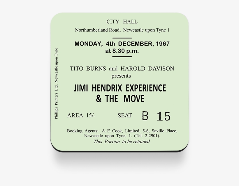Jimi Hendrix Newcastle City Hall Ticket Coaster - Number, transparent png
