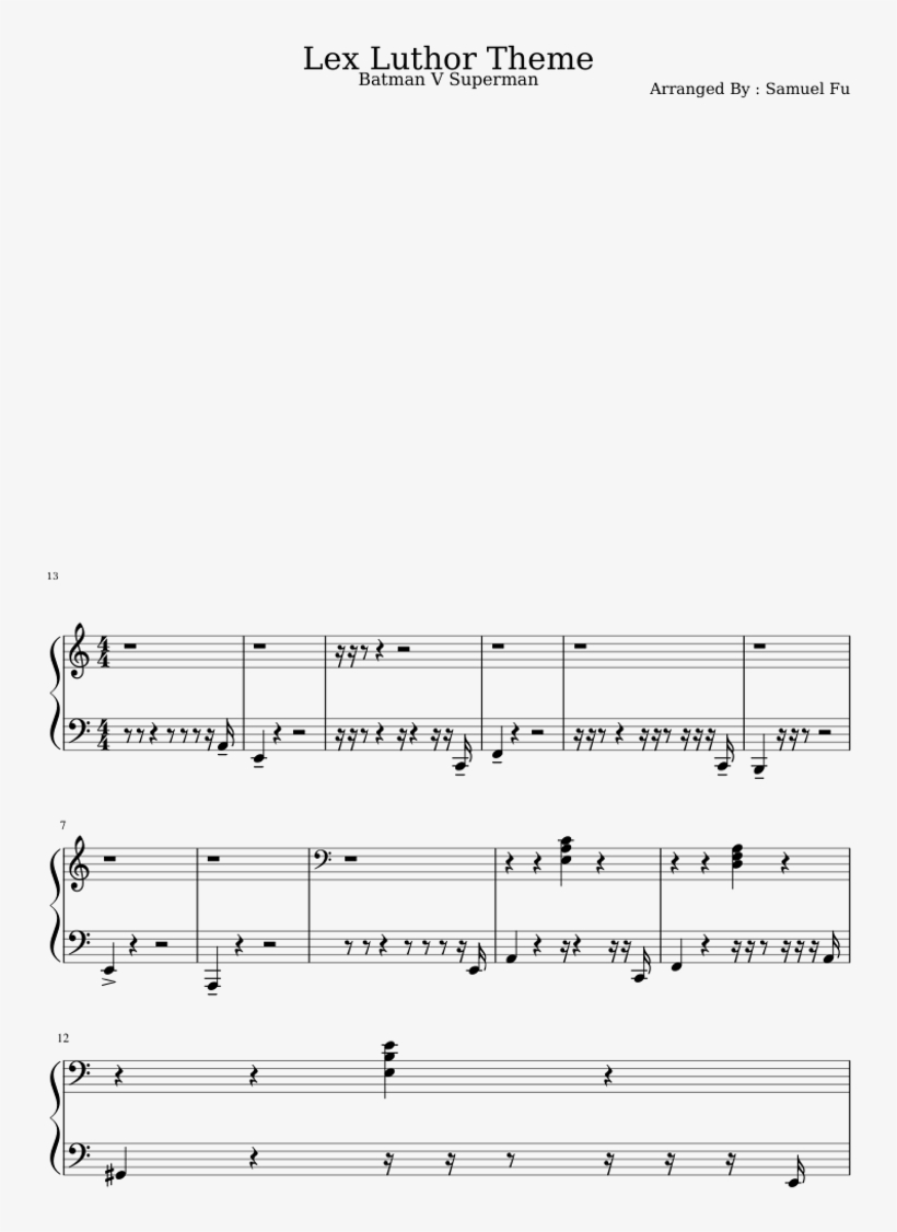 Le Luthor Theme - Sheet Music, transparent png