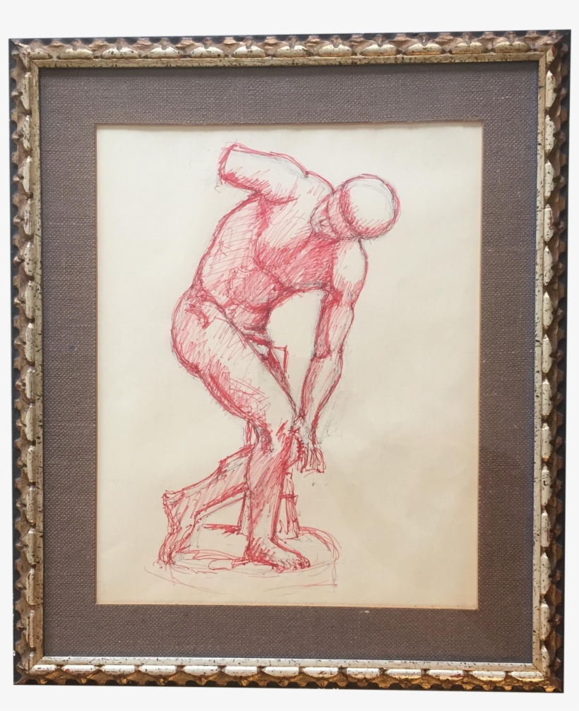 Vintage Original Red Ink Male Life Drawing - Drawing, transparent png