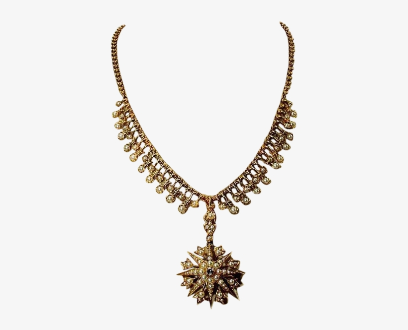 Antique Victorian Important Pearl And Diamond Necklace - Necklace, transparent png