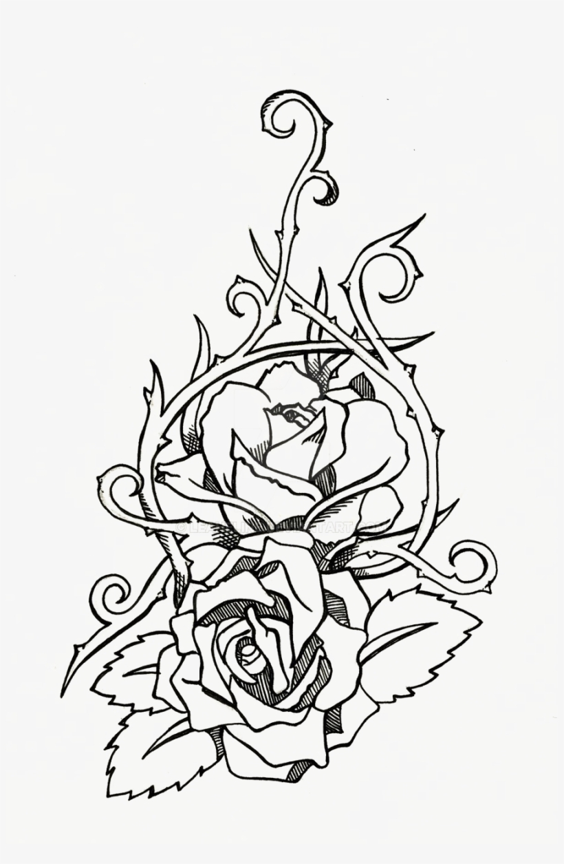 Rose Tattoo Transparent Images - Rose Line Art Tattoo, transparent png