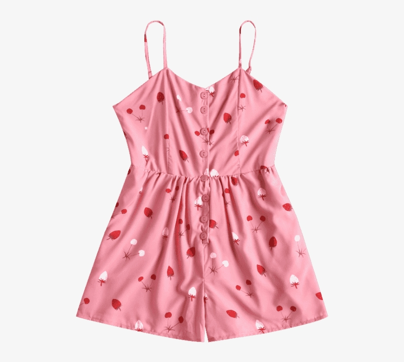 Buttoned Strawberry Cami Romper - Pattern, transparent png