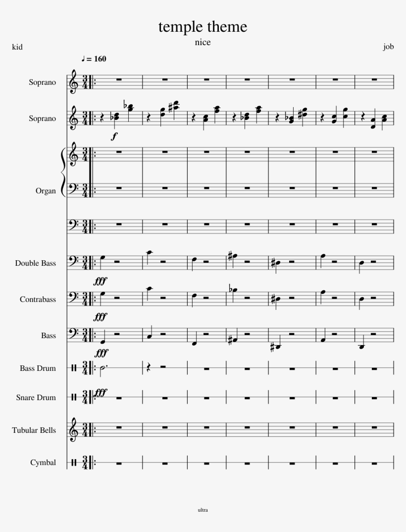 Temple Theme Sheet Music For Voice, Organ, Contrabass, - Sheet Music, transparent png